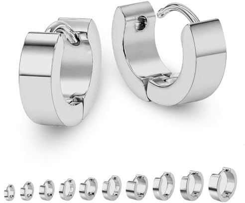 SoulCats® 1 par fällbara kreoler schanier örhängen roséguld silver svart guld rostfritt stål, storlek: Ø SoulCats® 10 mm/4 mm bred, färg: silver
