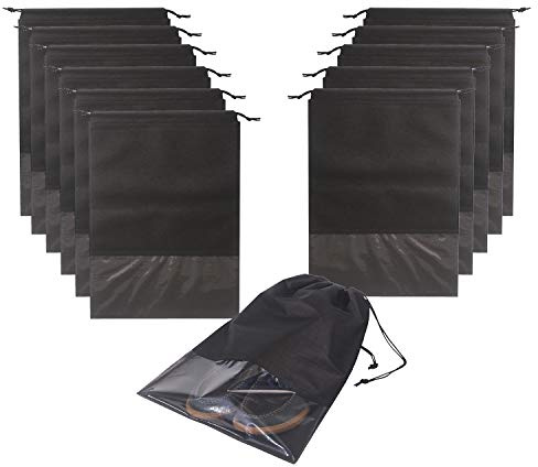 12PCS Travel Shoe Bags with Rope for Men and Women Large Shoes Pouch Storage Packing Organizers, Black