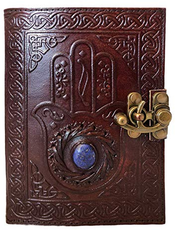 OVERDOSE handgemachte Leder Journal Hamsa Hand drittes Auge Stein geprägt Veranstalter Reise Schreib journal planer Tagebuch notizbuch a6 Size 5x7 inches | 12x17 cm