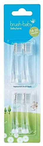 New Brush-Baby Babysonic Replacement Heads for Babysonic Electric Toothbrush | Stage 2 First Teeth - Teething | Suitable from 18-36 Months | Includes 4 x 18-36 Month Toddler Replacement Brush Heads