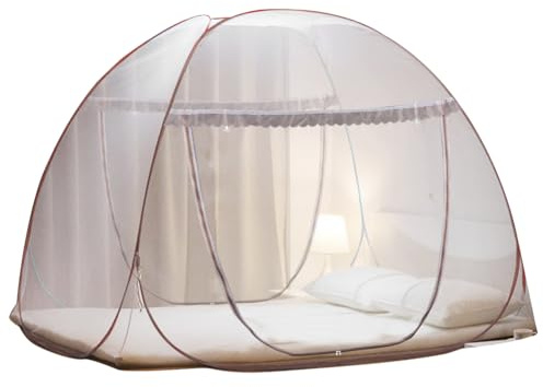 Portable Pop-Up Brown Mosquito Net Tent for Bed, L79 x W71 x H59 inch Large Folding Mosquito Netting with Net Bottom, 2 Entries, Suit for Twin to King Size Bed