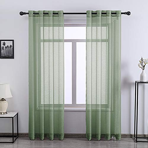 Sage Green Sheer Curtains 84 Inches Long 2 Panels Grommet Voile Drape Gauze Window Drapes for Living Room 52 x 84 Length