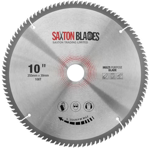 TCT255100TTCG Saxton TCT Circular Saw Blade 255mm x 100T x 30mm Bore (16, 20, 25mm and 25.4mm ring) Aluminium Laminate Hardwood
