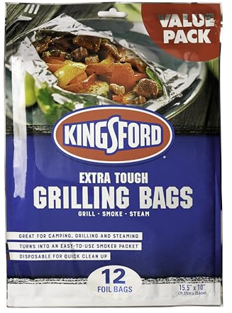 Kingsford Grilling Lot de 12 sacs de barbecue en aluminium extra résistants, pour conserver les saveurs et nettoyer facilement le gril, recyclables et jetables, 39,4 x 25,4 cm
