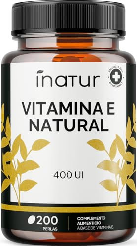 Vitamina E Capsulas Natural 400 UI (D-Alpha Tocoferol) – 200 perlas | Inatur | Dosis 6 meses | Antioxidante, Antiedad y Salud Cardiovascular | Sin Aditivos | Sin Lactosa | Sin Gluten.