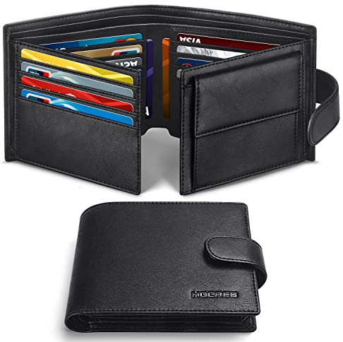 HOCRES® Wallets for Men, RFID Blocking Wallet,Mens Leather Wallet with 16 Credit Card Holders, 2 Banknote Compartments, 2 ID Windows with Gift Box