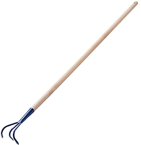 KADAX Handkultivator aus Metall, Kultivator mit langem Stiel aus Holz, robuster Grubber, Gartenkralle, Gartenhacke zum Lockern des Bodens (3 Zinken)