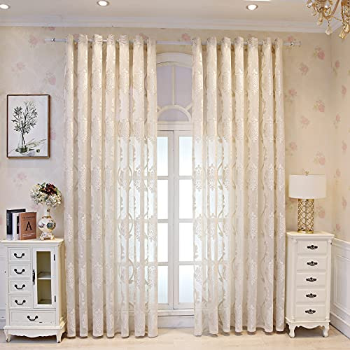 M&W DAS DESIGN Gardinenschal halbtransparent Vintage Retro Barock Dekoschal Stoff Ösenschal Voile Fensterschal Stickerei Jacquard Stores Gardinen