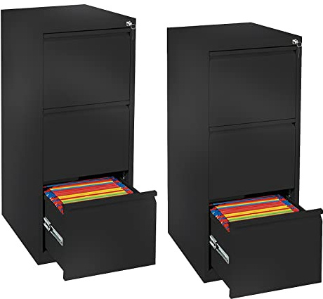 Schrank & Stuhl 2 Stück Hängeregisterschränke einbahnig – Hängemappenschränke mit je 3 Schüben für DIN A4, abschließbar, komplett montiert, 101 x 40 x 62 cm, Schwarz