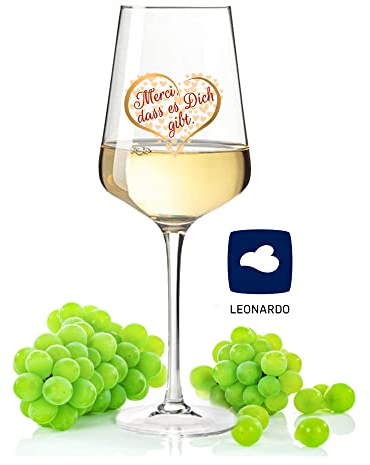 GRAVURZEILE Leonardo Weinglas mit UV-Druck - Merci, dass es Dich gibt - schönes Geschenk zum Geburtstag & für echte Weingenießer - Weißweinglas Rotweinglas als Geburtstagsgeschenk - Farbe Puccini UV
