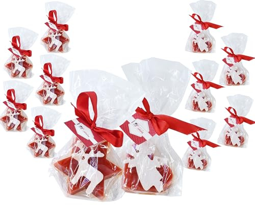 Candele D'Aurora 12 velas rojas marcador de posición: 6 corazones con ángel de velcro blanco y seis de estrella con reno velcro blanco. Set de velas rojas para tarjetas de posición