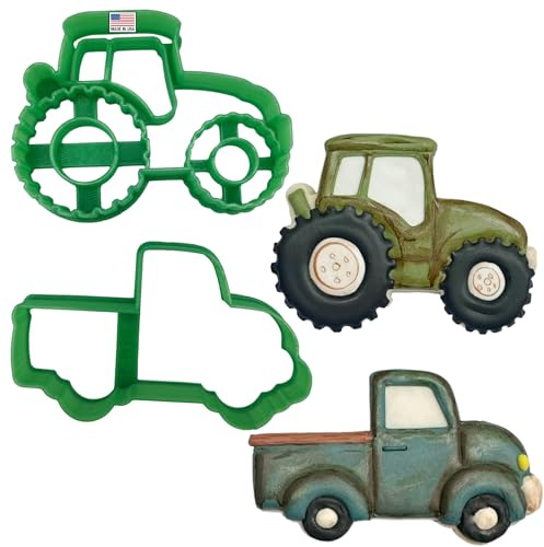 TRACTOR COOKIE CUTTER WITH FARM TRUCK Classic Old Vintage Ranch Truck And Tractor Country Farm Equipment Cookie Cutters Made In The USA (2 Pack)
