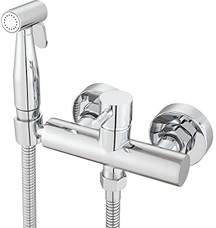 Wussh - Ensemble douchette pour bidet musulman Shattaf avec mélangeur chaud et froid - kit en laiton chromé à montage mural