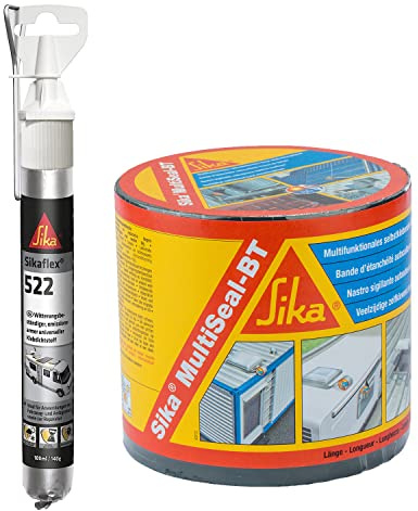 SIKA - SikaMultiSeal BT, Mehrzweck-Dichtband auf Butylbasis für Abdichtungen und Schnellreparaturen, 10m x 100mm, aluminium + Sikaflex 522 Caravan, Der Dichtstoff für Caravans, weiß 100ml