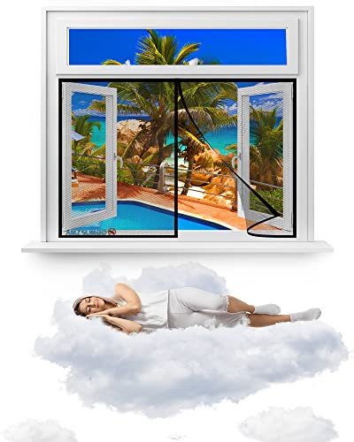 Insektenschutz Fenster Vorhang, 235 x 150 cm mit eingenähten Gewichten und selbstklebenden Klemmleiste Fliegenvorhang für Balkontür Schiebetür(Schwarz)