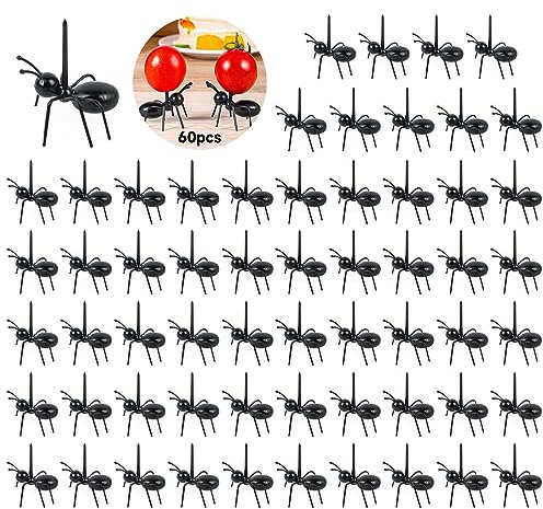 Obstgabeln, 60 Stück Ameisenfutter Picks Wiederverwendbare Obst Dessert Gabel Kinder Ameisen Zahnstocher für Snacks, Obst, Desserts, Kuchen Desserts
