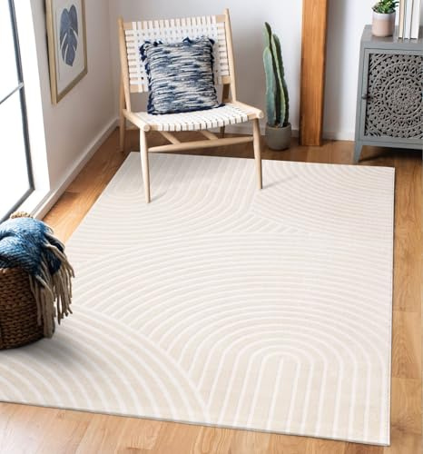TT Home Wohnzimmer Teppich Kurzflor Boho Skandi Bogen Motiv Unifarben Hoch-Tief-Effekt, Farbe:Creme, Größe:160x220 cm