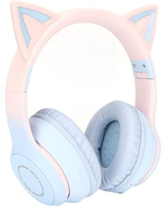 Casque de Jeu Bluetooth sans Fil, Oreilles de Chat, Pliable, avec Lumière LED, Bleu
