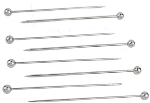 LJFEA 8 bastoncini da cocktail in acciaio inox, stuzzicadenti riutilizzabili in metallo Spiedini per frutta Martini BBQ Olive