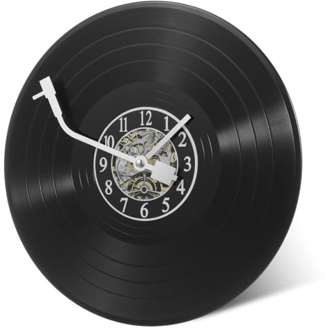 HOMSFOU Reloj De Pared con Forma De Disco De Vinilo Reloj Colgante De Pared para Sala De Estar Dormitorio Y Oficina Decoración del Hogar De 11.81In Fácil Instalación