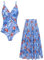 GRACE KARIN Damen Einteilige Badeanzug Monokini Straps Badeanzug mit V Ausschnitt Zweiteiliger Badeanzug für Pool Party Blau rote Blume S