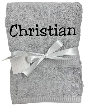 KIDDI-MEDIA Gästehandtuch/Gästetuch, 30x50 cm, 100% Baumwolle Frottier | Hellgrau, Mit personalisierter Bestickung wie z.B. Name, 500 g/m²
