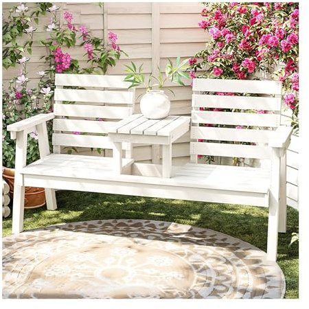 Gartenbank Wetterfest Metall Bank Garten Sitzbank Outdoor Parkbank mit Mitteltisch und Schirmloch, robust und wetterfest, Essbank für den Innen- und Außenbereich für den Hinterhof, am Pool (Color : W