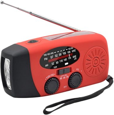 Jemora Radio à manivelle d'urgence avec lampe de poche LED pour urgence AM/FM Radio météo portable NOAA Radio dynamo avec chargeur de téléphone portable 2000 mAh chargé par USB et énergie solaire pour