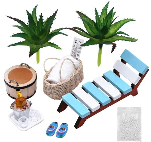 ZHIYUQL® Juego de 14 accesorios para sauna en miniatura, decoración de bienestar, mini accesorios de playa, decoración de jardín en miniatura para decoración de bricolaje