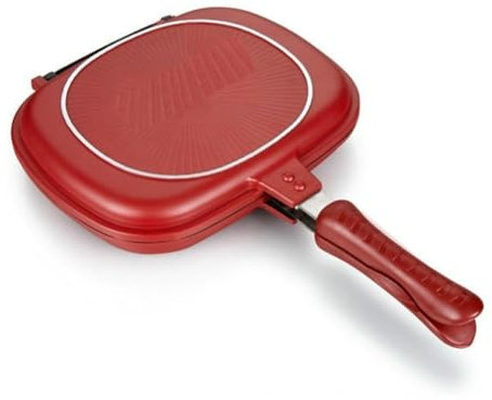 Sartén cuadrada de doble cara, antiadherente, para tortillas, para interiores y exteriores, 32 cm