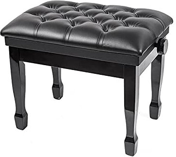 RWRAPS Klavierhocker, höhenverstellbare Klavierbank mit Staufach, gepolstertes Kissen aus echtem Leder, Tragfähigkeit bis zu 180 kg, 58 x 41 x 48–58 cm, Schwarz (Schwarz)