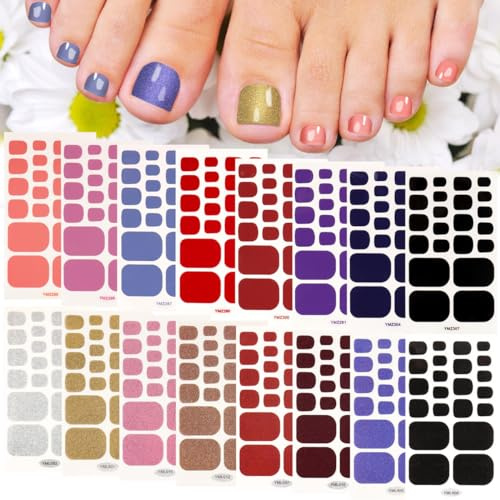 COLOFALLA 16 Stücke Fußnagelfolie Glitzer Zehennägel Glitzer Gelnagelfolie Fußnägel Zehnnägel Selbstklebend Nail Wraps Nagelaufkleber DIY Nagelsticker Nagel Kunst
