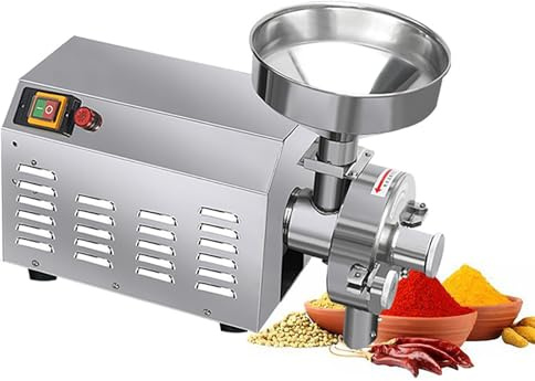 3000W Rice and Wheat Milling Flour Grinder, Electric Stainless Steel Mill Plant Grinder Machine, with Copper Motor, Adjustable Within 50-200 Mesh and Efficient Heat Dissipation for Kitchen Restaurant