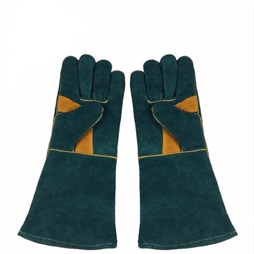 HHPROTECT Gants de soudage résistants à la chaleur et au feu en cuir pour cheminée, barbecue, soudure, grill, four, poêle-16IN