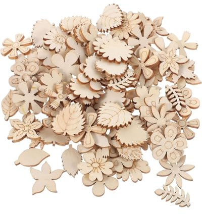 ZAMXHUG Madera Manualidades - 100 Piezas Adornos de Madera Natural para Manualidades: Hojas, Flores, Rebanadas, Etiquetas y Adornos para Bricolaje