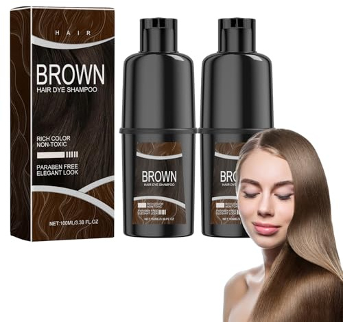 Tkekruh 2PC Champú Tinte Café Natural 100ml, Hair Dye Shampoo 3 en 1 Cubre Canas, Champú de Color Para el Cabello Instantáneo, Colors Hair in Minutes, Natural Hair Dye Shampoo para Hombres y Mujeres
