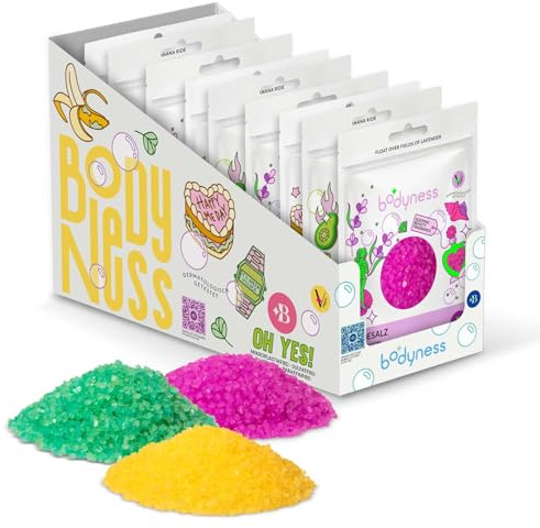 CRAZE BODYNESS Bath Salts - 9x sachets de sels de bain en 3 couleurs & parfums différents, additif de bain relaxant, 9x 160g