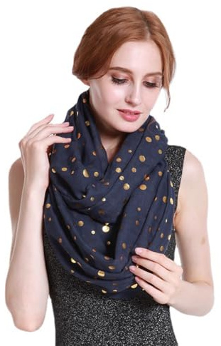 MAKFORT Damen Loop Schal Neu Schlauchscha mit Golden Feder Muster