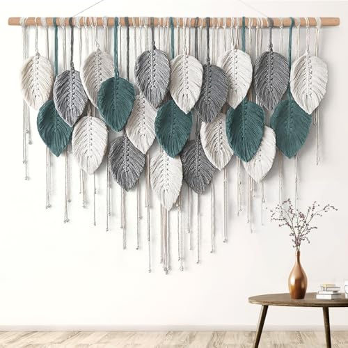 Weldomcor Large Macrame Wall Hanging Boho Home Decor, Handmade Bohemian Woven Leaves Macrame Tapestry Modern Aesthetic Chic Wall Art Decorations for Bedroom Living Room Nursery Office 39 W x 29.5 L