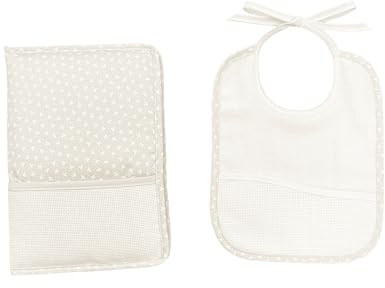 Filet - Set de 2 pièces à broder, 1 protège carnet de santé enfant et 1 bavoir en éponge, fabriqué en Italie, couleur taupe