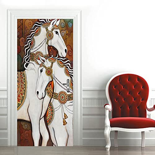 3D Türaufkleber Tier-Pferde Türtapete selbstklebend TürPoster - Fototapete Türfolie Poster Tapete Aufkleber DIY Wandbild B85 x H205cm