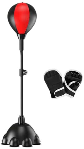 Fenteer Bola de Boxeo con Guantes Y Soporte de Succión para Entrenamiento en Casa, Negro Y Rojo