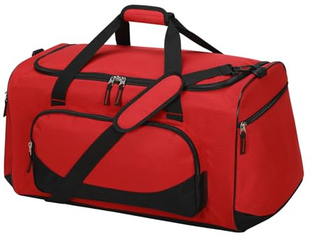 LONALIA 55L Large Gym Duffle Bag for Men - 22 inch Men's Sports Bag Heavy Duty Duffel Bag（Red)