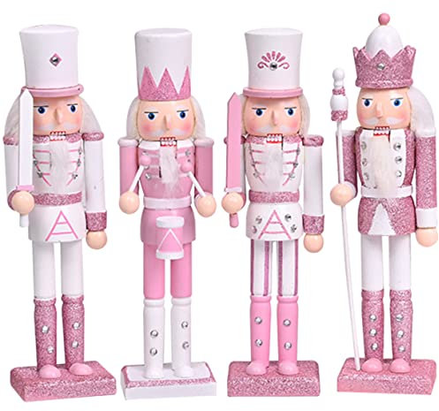 BUGUUYO 4piezas Cascanueces De Madera Rosa Decorativos para Sobremesa Adornos Navideños para Árbol y Mesa Muñecos Festivos Resistentes para Ambientar Celebraciones