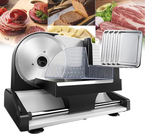 Cortadora de carne eléctrica para alimentos - Cuchillos y rebanadoras de carne de acero inoxidable - Máquina cortadora de carne con grosor de rebanada ajustable de 1 a 15 mm - Picadora de carne come
