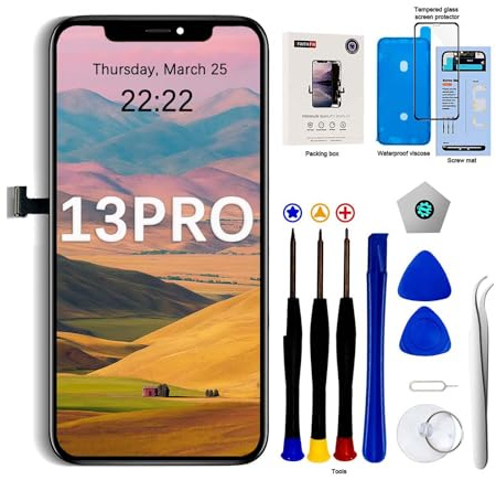 EFaith Ecran pour iPhone 13 Pro 6.1 LCD de Remplacement, 3D Touch Face ID TrueTone FHD Écran Digitizer avec Kits de Réparation pour A2638/ A2483/ A2636/ A2639/ A2640