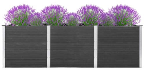 Bancal alto gris 300 x 50 x 91 cm de WPC, acero y aluminio – duradero y resistente a la intemperie – ideal para jardín, balcón y terraza – perfecto para cultivo de verduras y jardín de hierbas