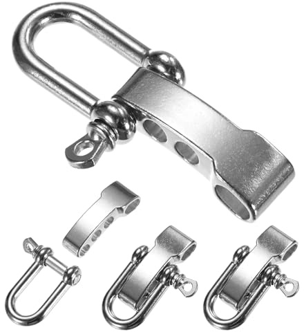 TIXIPEM Hebilla de grillete de pulsera de paracaídas [4 piezas] – Grillete de arco en U de metal ajustable para pulseras de supervivencia, cinturón y cuerda al aire libre – [Cabeza plana plateada
