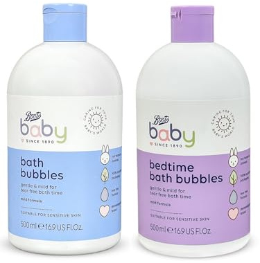 Bōots Baby Bedtime Bath Bubbles & Bath Bubbles | Gentle & Mild For Tear Free - Mild Formula - Suitable For Sensitive Skin | 500mL+500mL [BUNDLE]