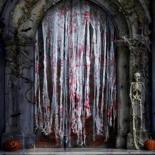 Spetsbst Cortina decorativa para puerta de Halloween, 215 x 108 cm, para Halloween, terror, puerta, ventana, decoración de casa embrujada, decoración al aire libre, fiestas en interiores, fiestas